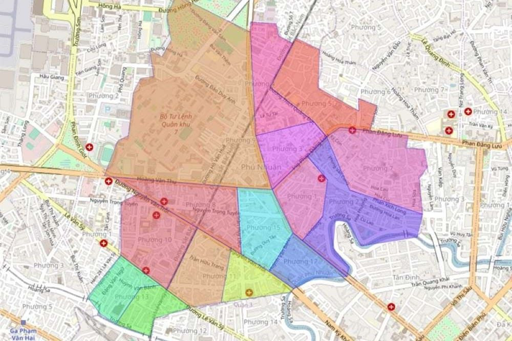 Bản đồ chi tiết ranh giới hành chính của Quận Phú Nhuận, minh họa chính xác quận phú nhuận ở đâu