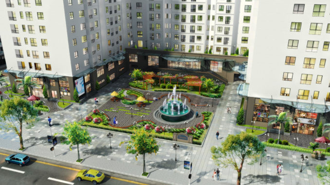 Khuôn viên cây xanh và không gian sống tại chung cư Sky Central