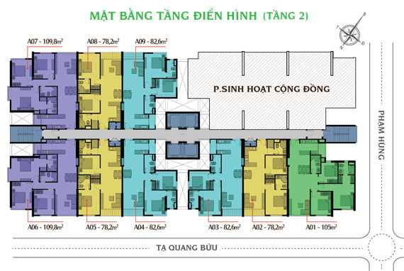 Mặt bằng căn hộ tầng 2 Block A1 tại khu căn hộ Giai Việt