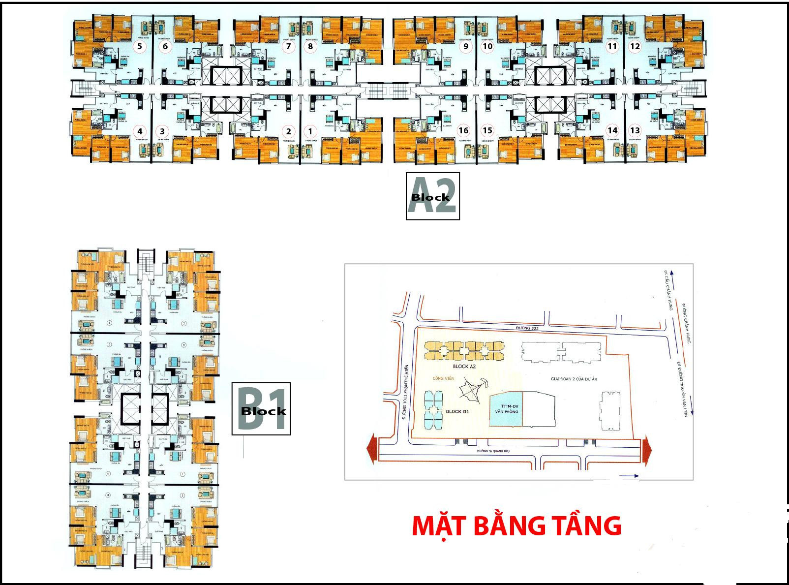 Mặt bằng chi tiết Block B1 và A2 của dự án Giai Việt do HAGL phát triển