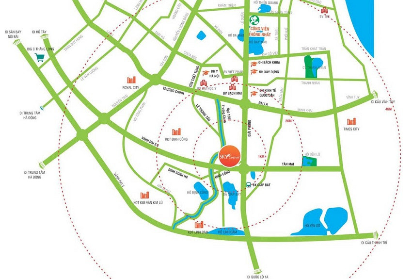 Sơ đồ vị trí chung cư Sky Central 176 Định Công kết nối giao thông
