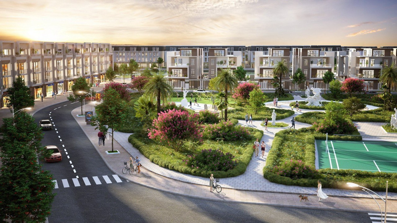 Vườn hoa và không gian xanh mát tại khu đô thị B32 Đại Mỗ