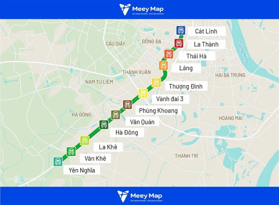 Bản đồ tuyến đường sắt đô thị Cát Linh Hà Đông