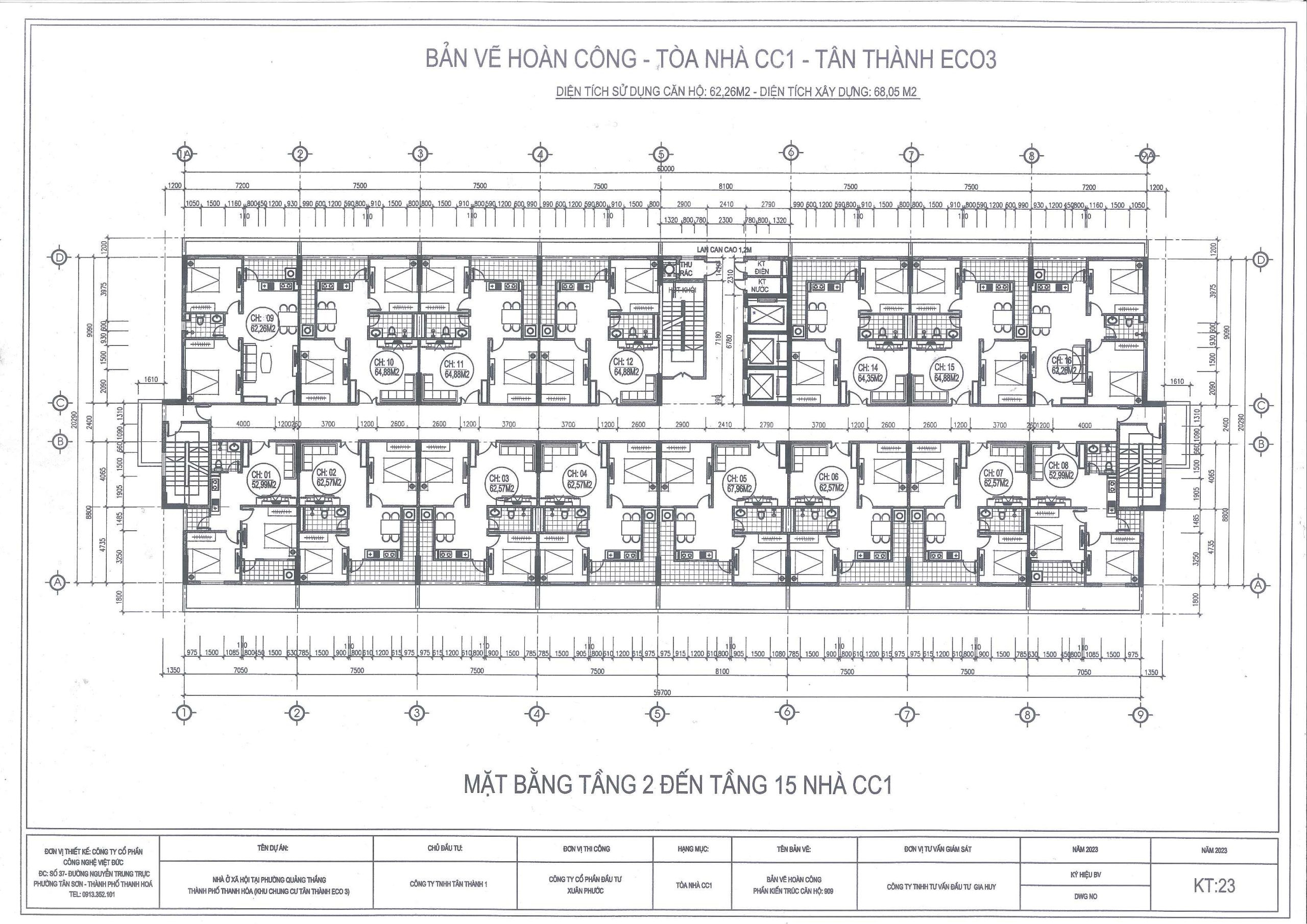 Mặt bằng điển hình của một tầng tại khu căn hộ Tân Thành Eco 3