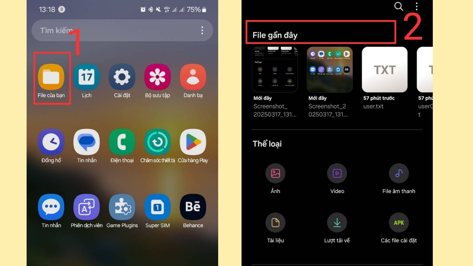 Giao diện quản lý tập tin trên điện thoại Android