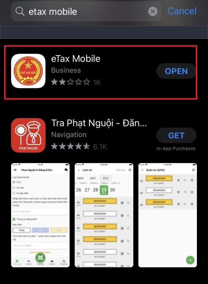 Giao diện ứng dụng eTax Mobile trên điện thoại di động