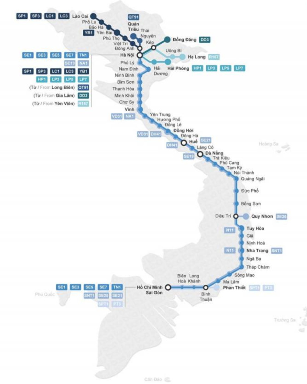 Bản đồ hệ thống đường sắt kết nối Nam Định và Ninh Bình