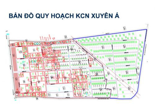 Bản đồ quy hoạch sử dụng đất chi tiết của khu công nghiệp Xuyên Á tại Long An, thể hiện sự phân bổ các khu vực chức năng