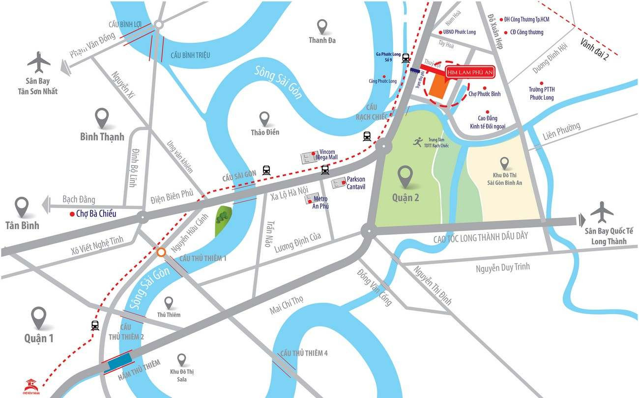 Bản đồ thể hiện vị trí chiến lược của chung cư Him Lam Phú An tại Quận 9