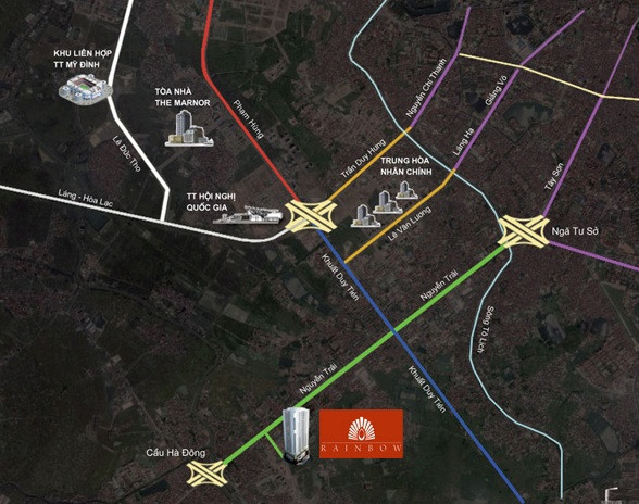 Bản đồ thể hiện vị trí chiến lược của dự án Rainbow Văn Quán tại khu đô thị Văn Quán Hà Đông