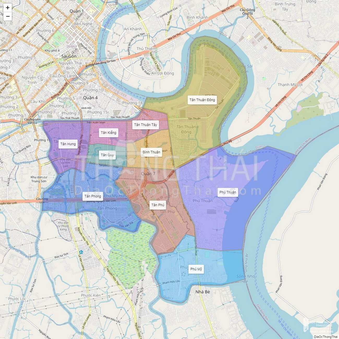 Bản đồ tổng quan vị trí địa lý các dự án chung cư Quận 7 và khu vực lân cận