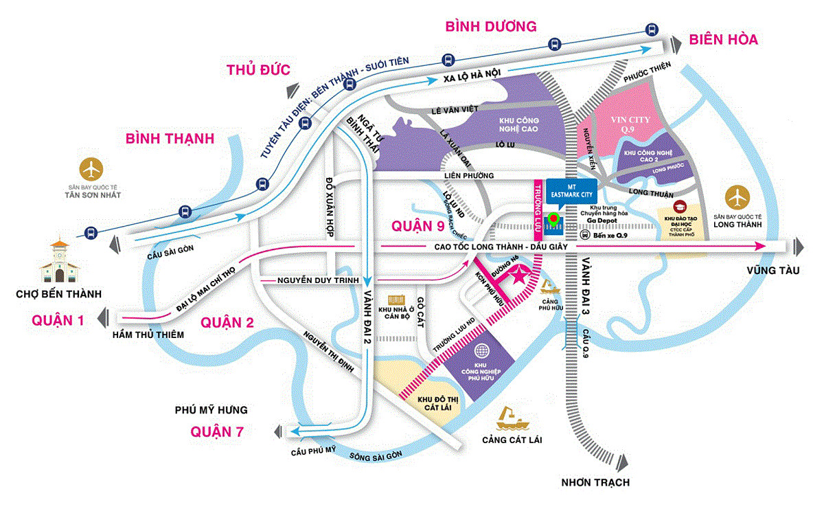 Bản đồ tổng thể vị trí đắc địa của dự án MT Eastmark City tại Thành phố Thủ Đức