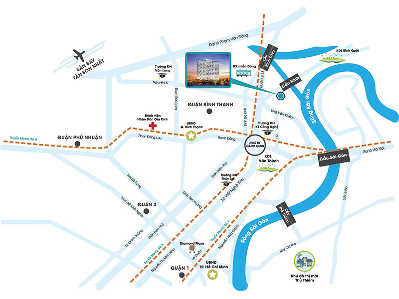 Bản đồ vị trí chiến lược của căn hộ Soho Premier Bình Thạnh kết nối trung tâm thành phố