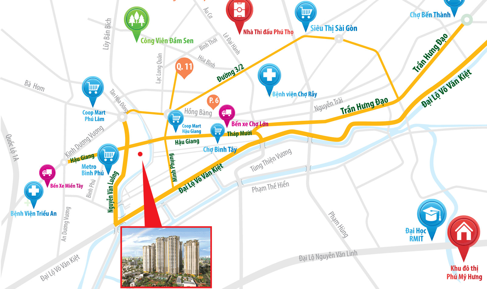 Bản đồ vị trí chiến lược của Chung Cư Him Lam Chợ Lớn