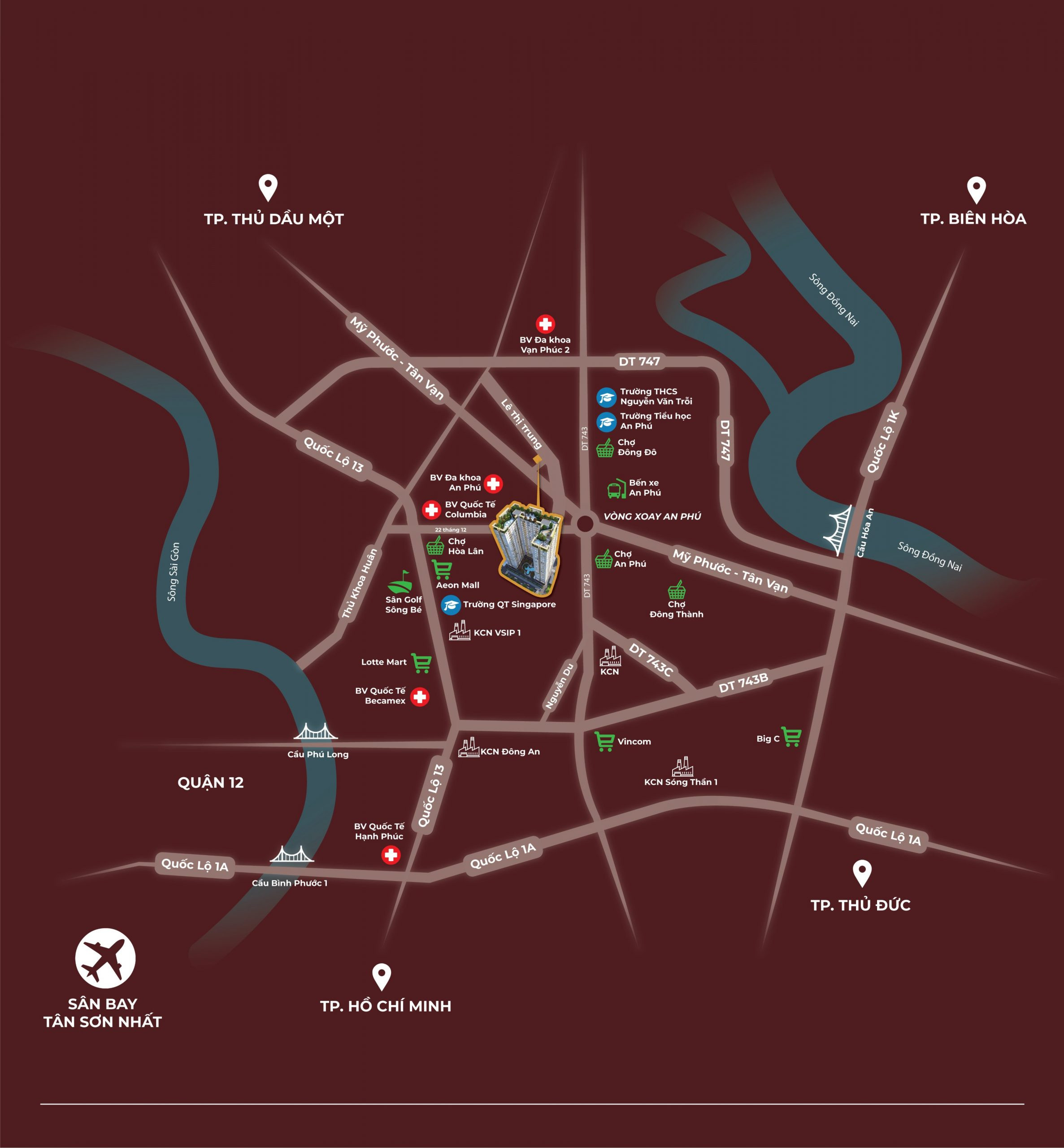 Bản đồ vị trí chiến lược của chung cư Tecco Felice Home tại Thuận An Bình Dương