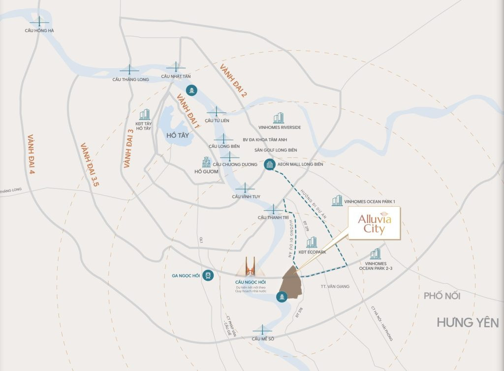 Bản đồ vị trí chiến lược của dự án Alluvia City tại Văn Giang Hưng Yên