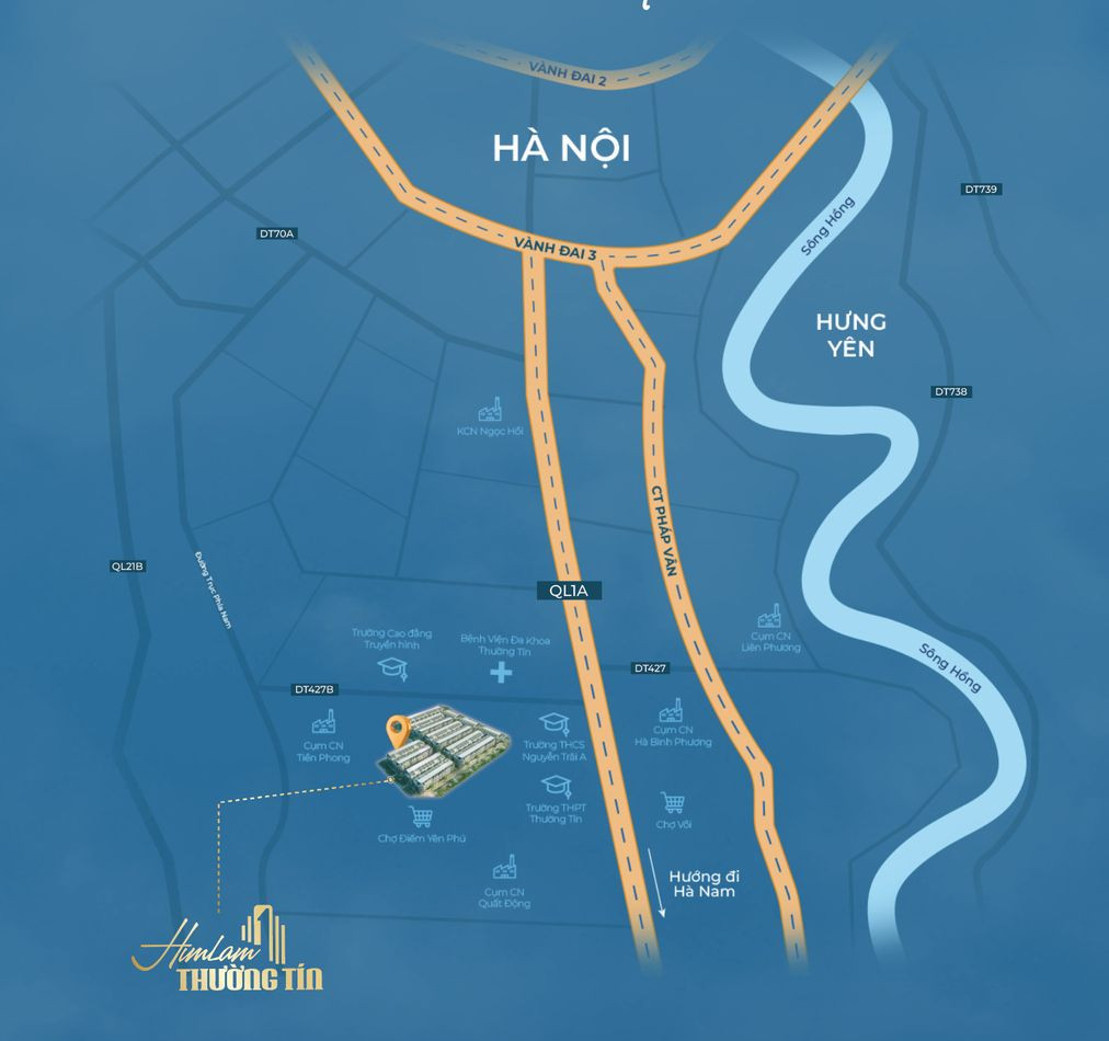 Bản đồ vị trí chiến lược của dự án Him Lam Thường Tín tại trung tâm