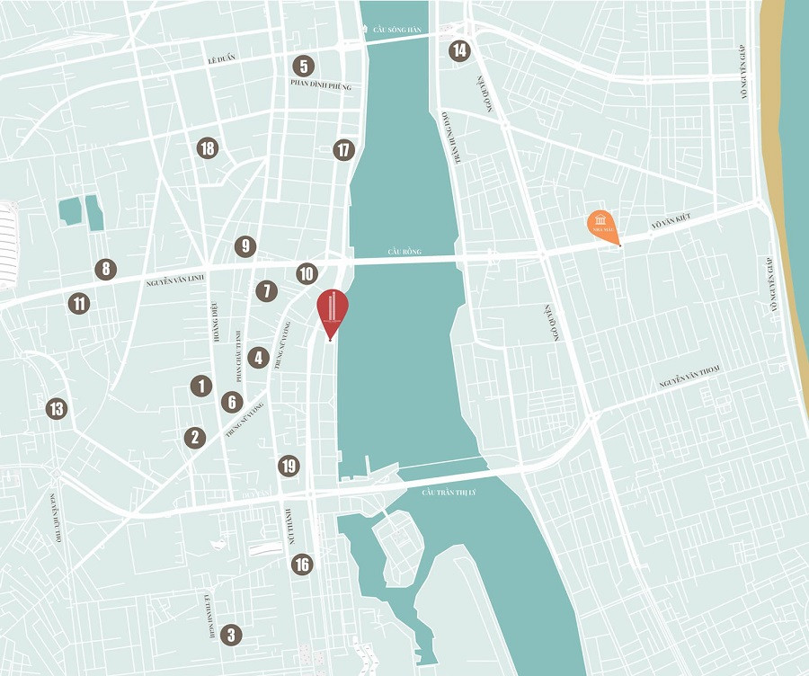 Bản đồ vị trí chiến lược của dự án Landmark Đà Nẵng, gần các tiện ích trung tâm.