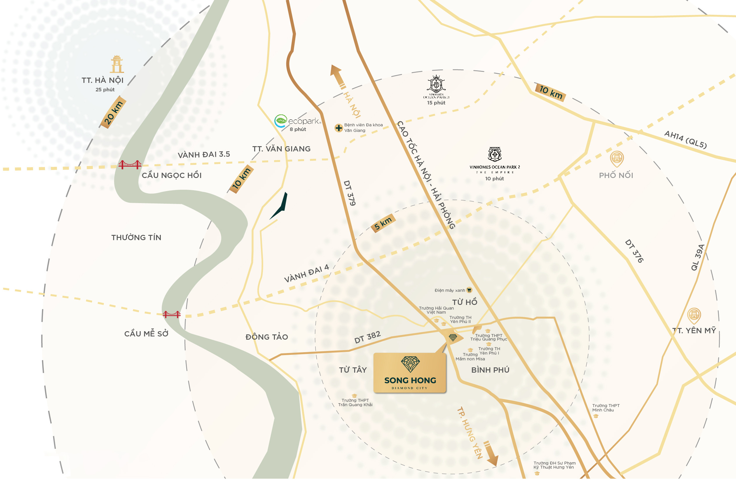 Bản đồ vị trí chiến lược của dự án Sông Hồng Diamond City tại Hưng Yên