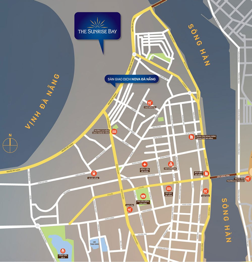 Bản đồ vị trí chiến lược của dự án Sunrise Bay Đà Nẵng nhìn ra vịnh