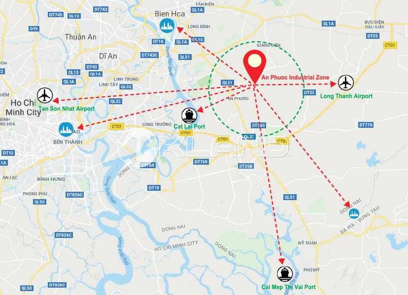 Khu Công Nghiệp An Phước Đồng Nai: Tiềm Năng Phát Triển Bền Vững Bản đồ vị trí chiến lược của Khu công nghiệp An Phước tại Long Thành, Đồng Nai