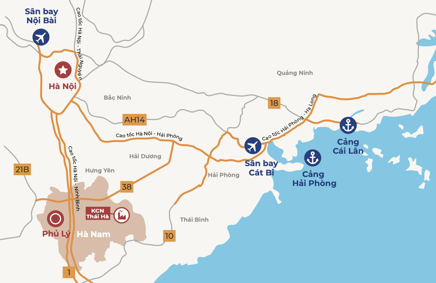 Bản đồ vị trí chiến lược của Khu Công Nghiệp Thái Hà Hà Nam