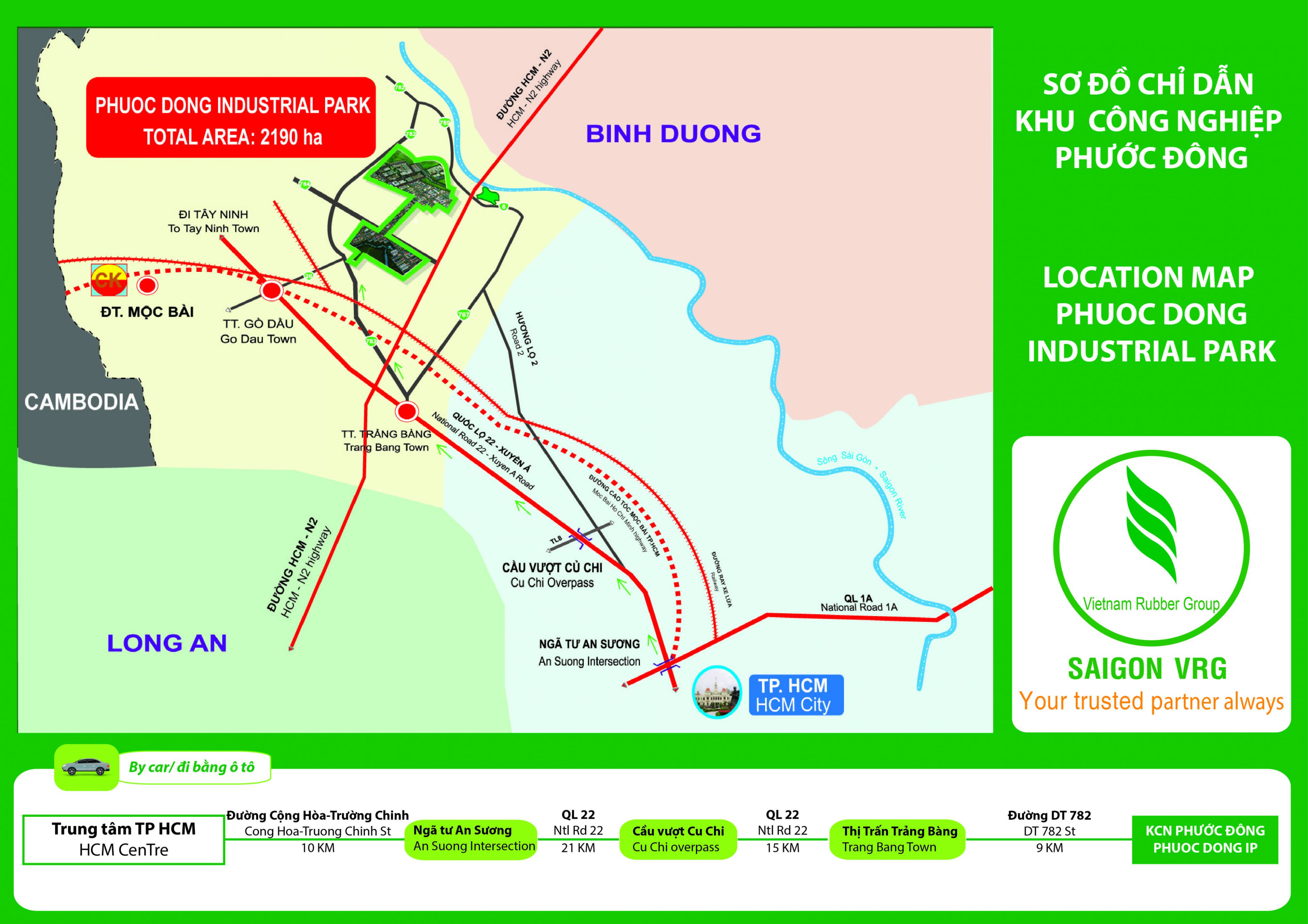 Bản đồ vị trí chiến lược và hệ thống giao thông quanh khu công nghiệp Phước Đông Tây Ninh