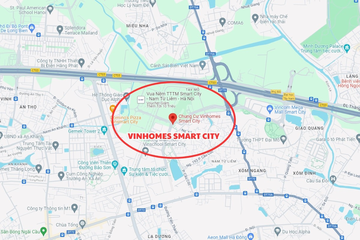 Bản đồ vị trí đại đô thị Vinhomes Smart City tại phía Tây Hà Nội