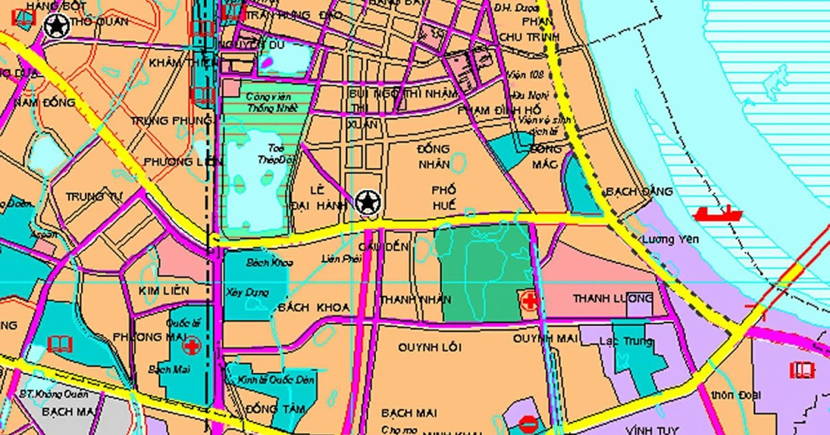 Bản đồ vị trí quận Hai Bà Trưng Hà Nội thể hiện ranh giới các phường và kết nối với quận Đống Đa
