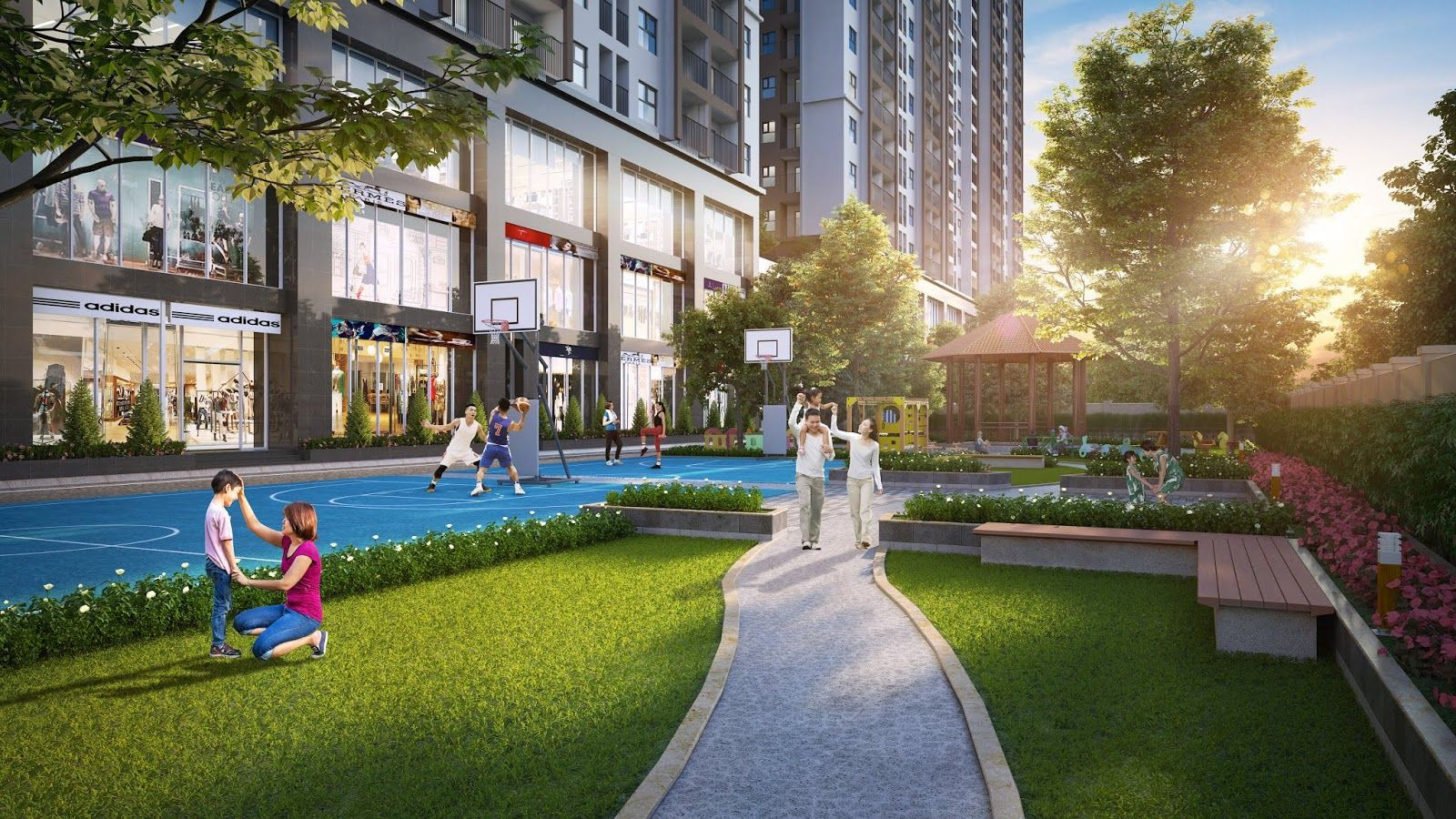 Cảnh quan cây xanh và tiểu cảnh tại dự án chung cư Eco Smart City Cổ Linh