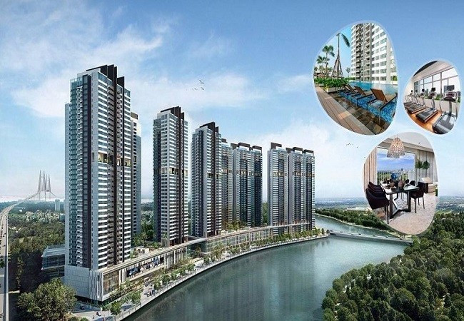 Cảnh quan chung của khu vực chung cư cao cấp tại Quận 7 với nhiều cây xanh và tiện ích.