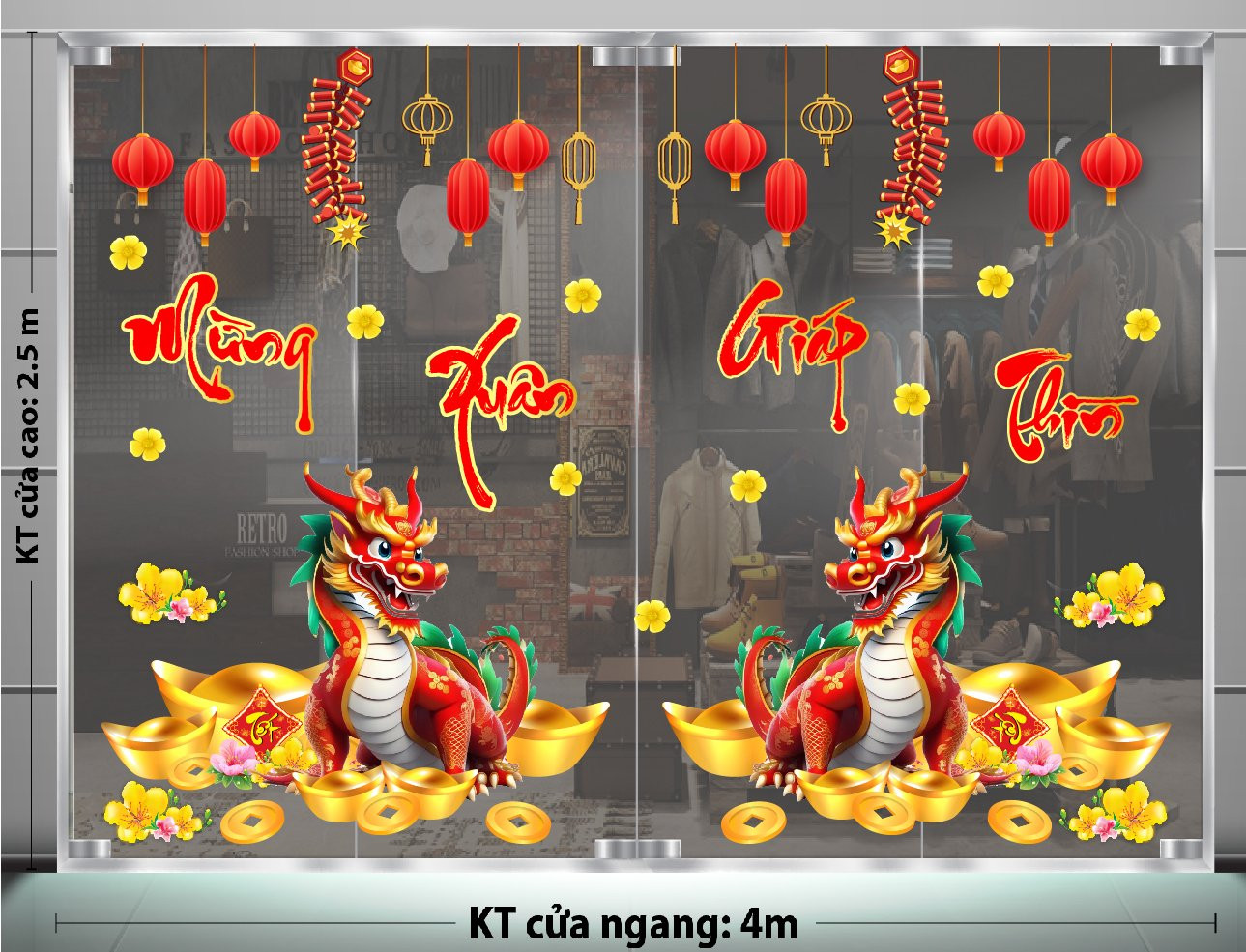 Decal trang trí Tết Nguyên Đán với họa tiết truyền thống cho căn hộ chung cư