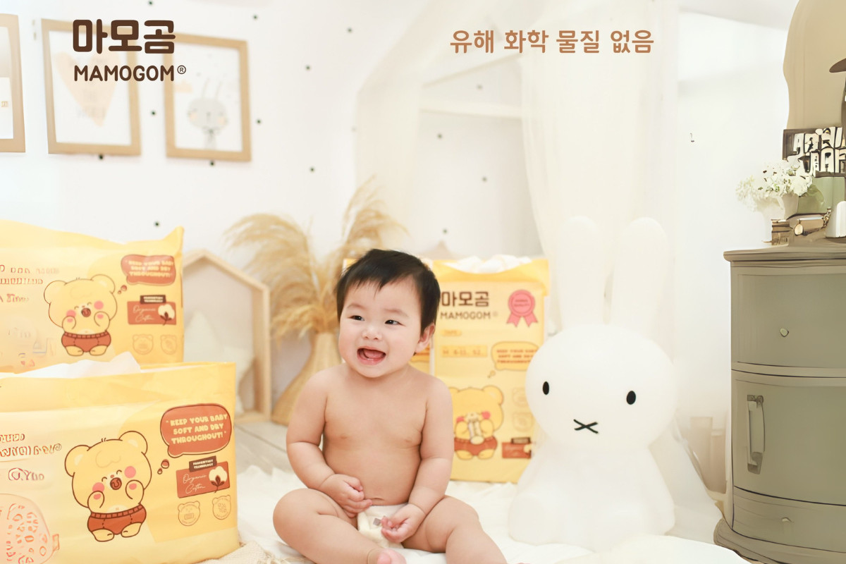 Hình ảnh bỉm Mamogom, thương hiệu tã cho bé được nhiều cha mẹ tin dùng, sản xuất tại Trung Quốc dưới công nghệ Hàn Quốc.