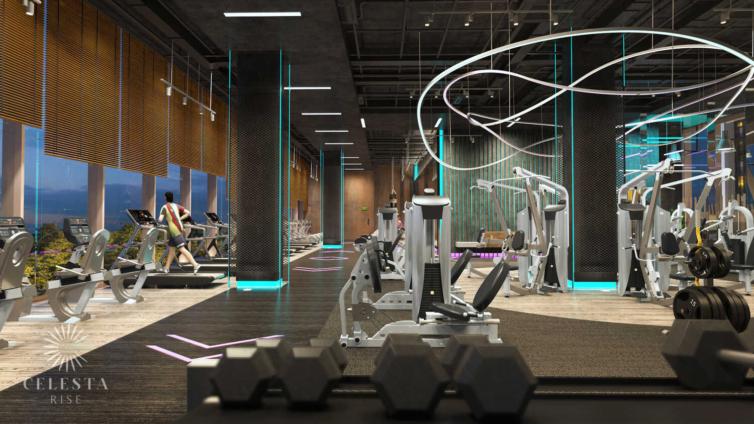 Hồ bơi free-form và đường chạy bộ tại dự án Celesta Rise