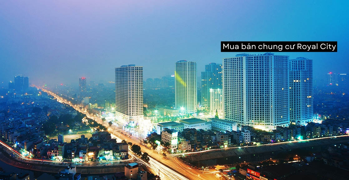 Khu đô thị Royal City lung linh khi màn đêm buông xuống, thể hiện vẻ đẹp hiện đại và tiện nghi
