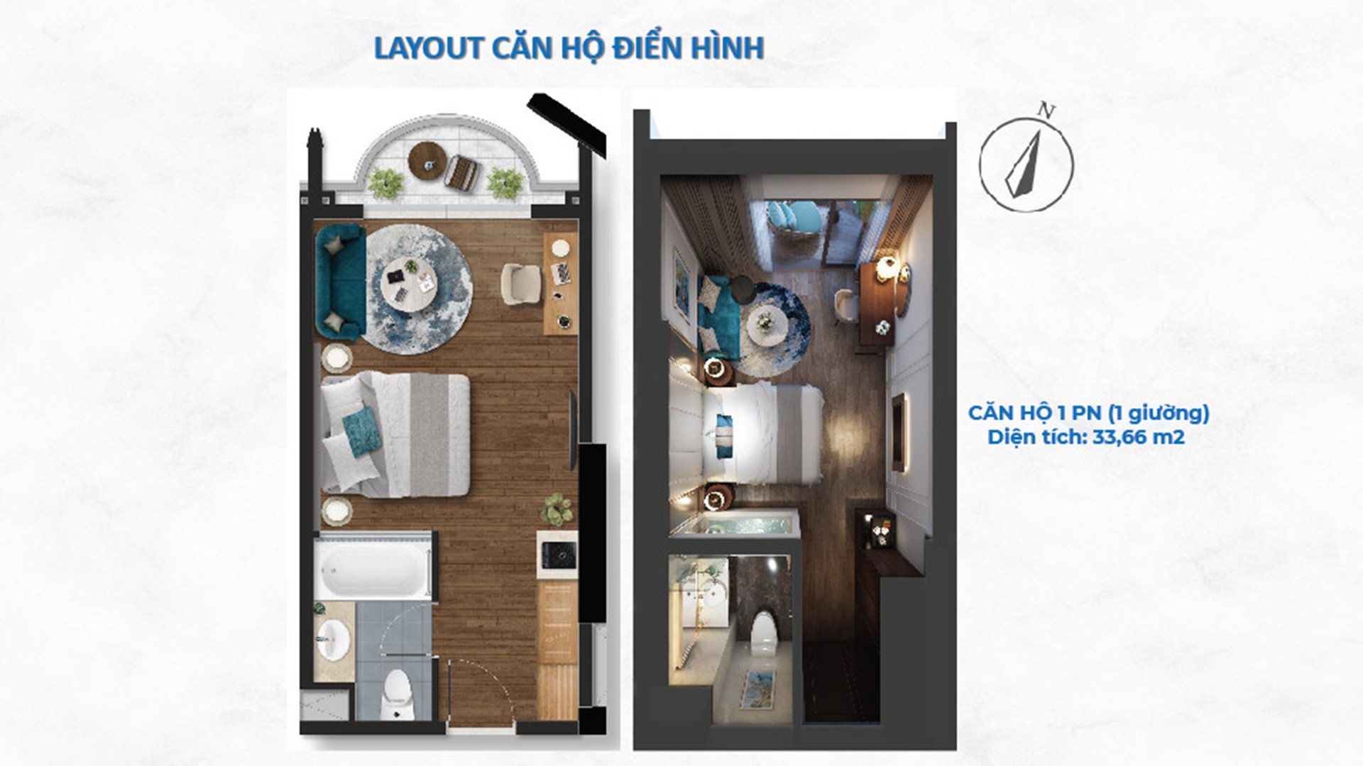 Mặt bằng căn hộ 1 phòng ngủ tại dự án Vung Tau Centre Point Pitaland