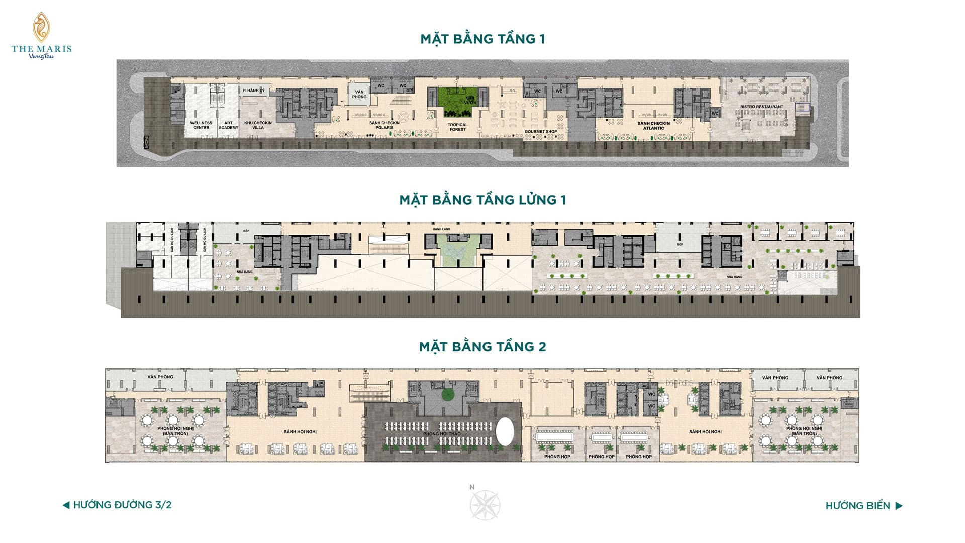 Mặt bằng điển hình tầng 1-2 Tháp Atlantic dự án The Maris Vũng Tàu