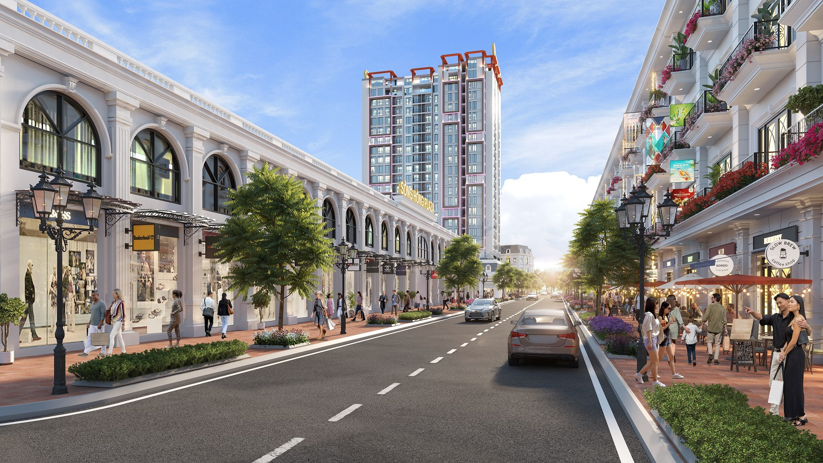 Phối cảnh shophouse trục chính tại dự án Sông Hồng Diamond City Hưng Yên