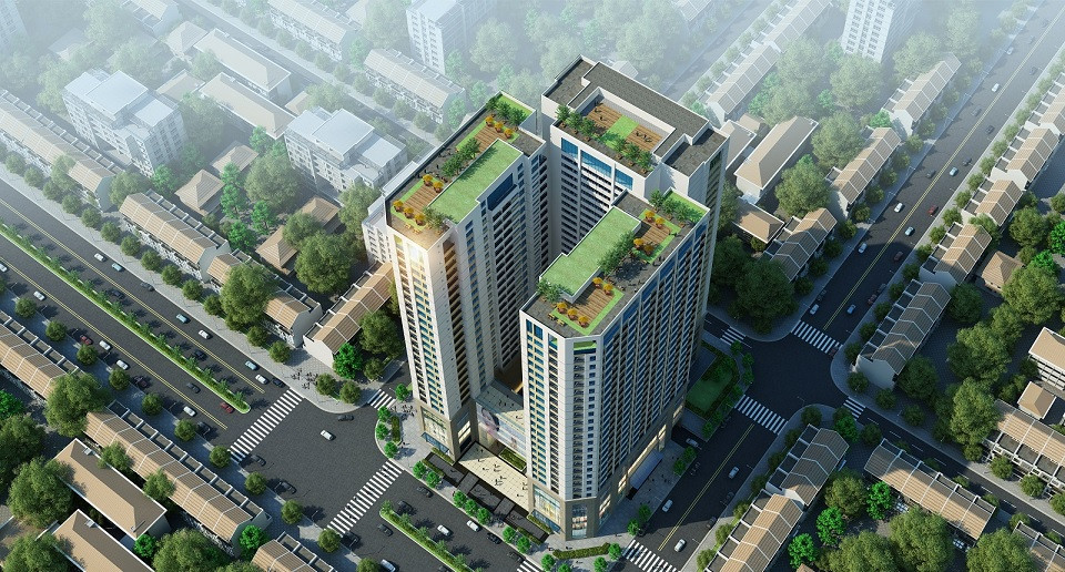 Phối cảnh tổng thể từ trên cao của dự án chung cư 219 Trung Kính, Hà Nội