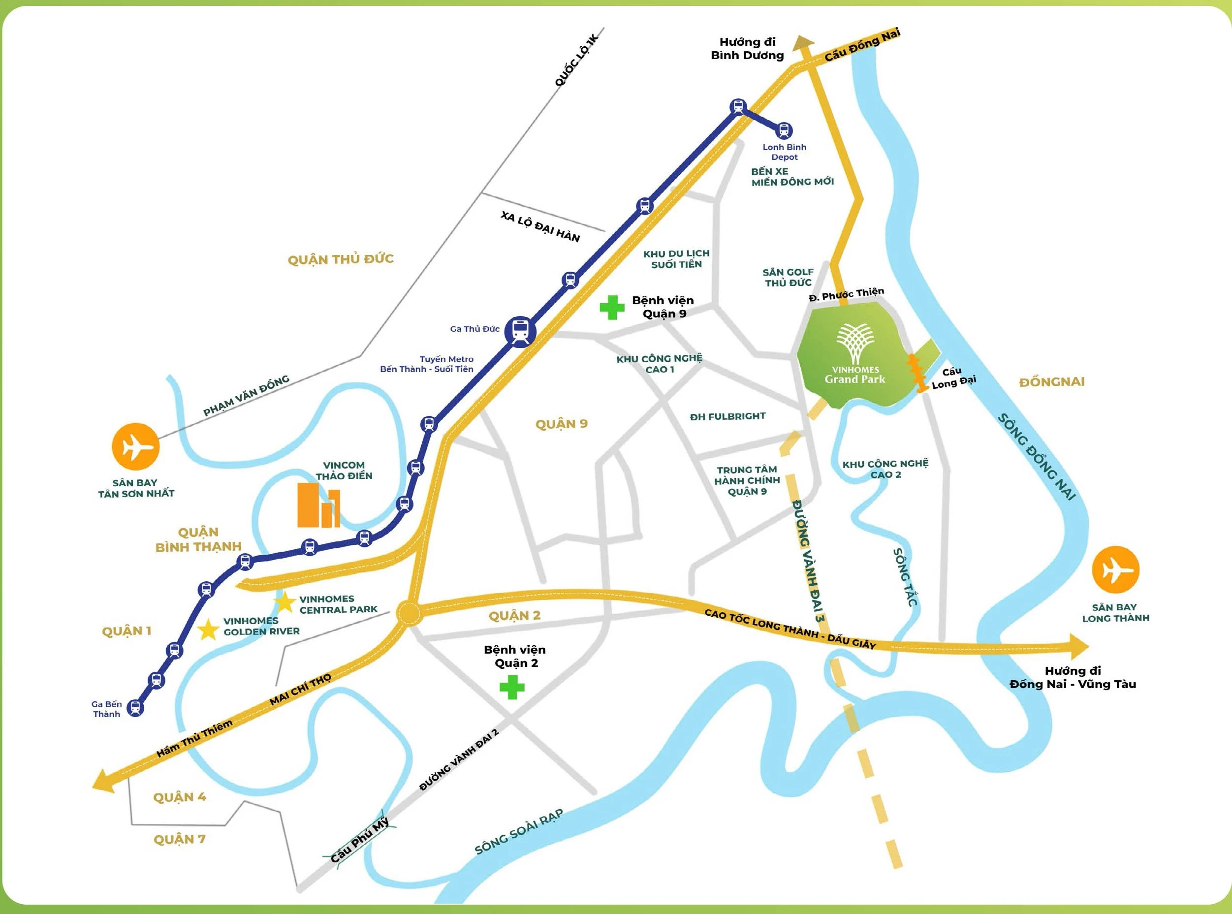 Sơ đồ kết nối giao thông chiến lược của chung cư Vinhomes Grand Park