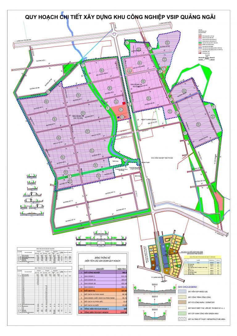 Sơ đồ quy hoạch tổng thể khu công nghiệp Quảng Phú tại tỉnh Quảng Ngãi, thể hiện quy mô và cấu trúc dự án.