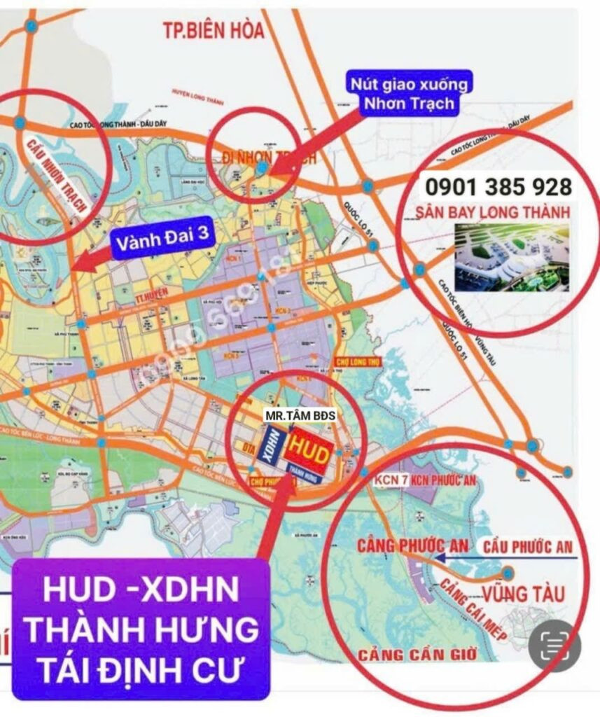 Sơ đồ vị trí dự án HUD Nhơn Trạch và Xây dựng Hà Nội Nhơn Trạch