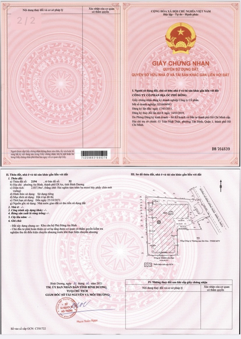 Tập hồ sơ pháp lý của dự án Phú Đông Sky Garden