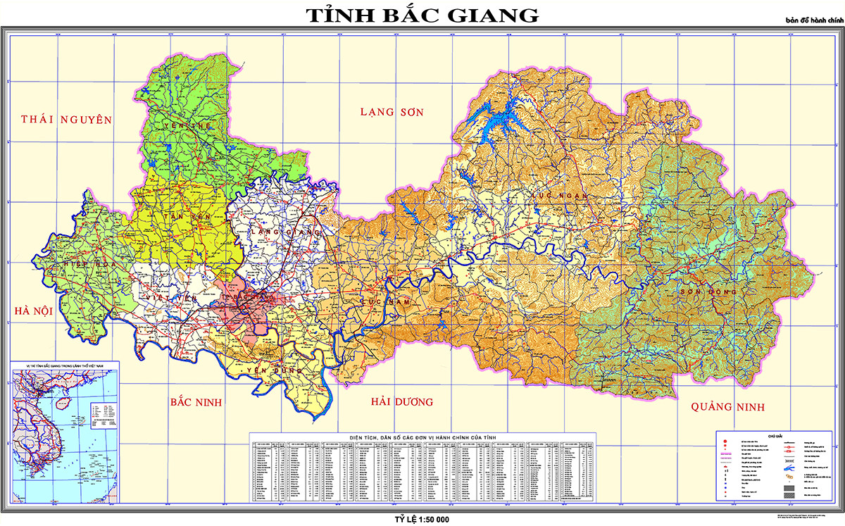 Toàn cảnh địa hình và ranh giới hành chính của tỉnh Bắc Giang, giúp xác định Bắc Giang là ở đâu