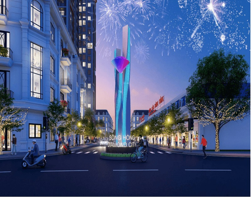 Tổng quan phối cảnh dự án Sông Hồng Diamond City với khu dân cư và thương mại
