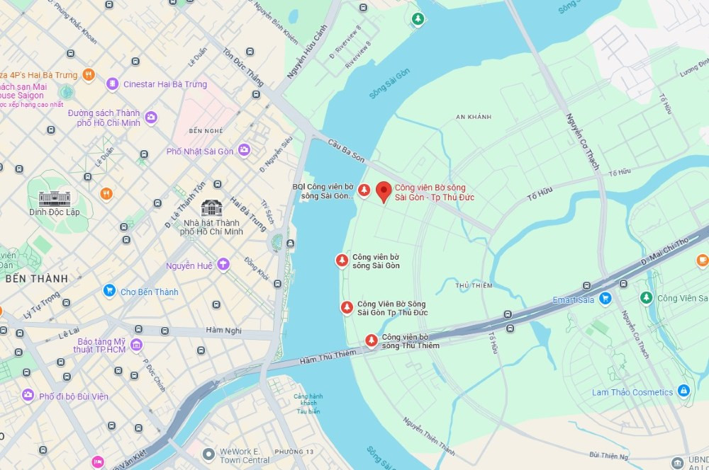 Tổng quan vị trí của công viên bờ sông Sài Gòn Thủ Thiêm