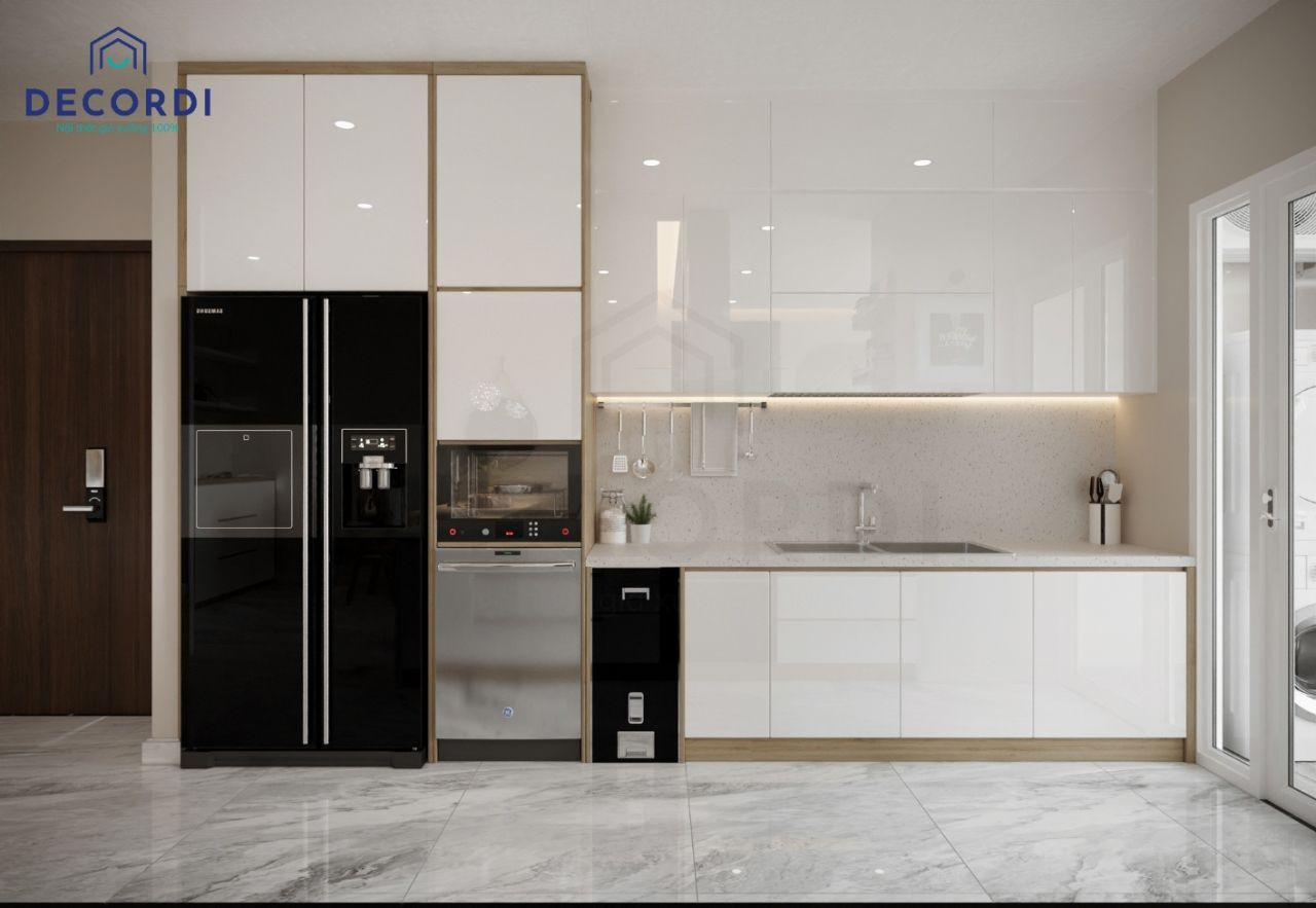 Tủ bếp chữ I đơn giản và tiện lợi cho căn hộ 55m2