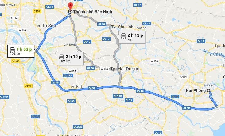 Tuyến đường từ Hải Phòng đi Bắc Ninh qua QL5B, khoảng cách Hải Phòng Bắc Ninh