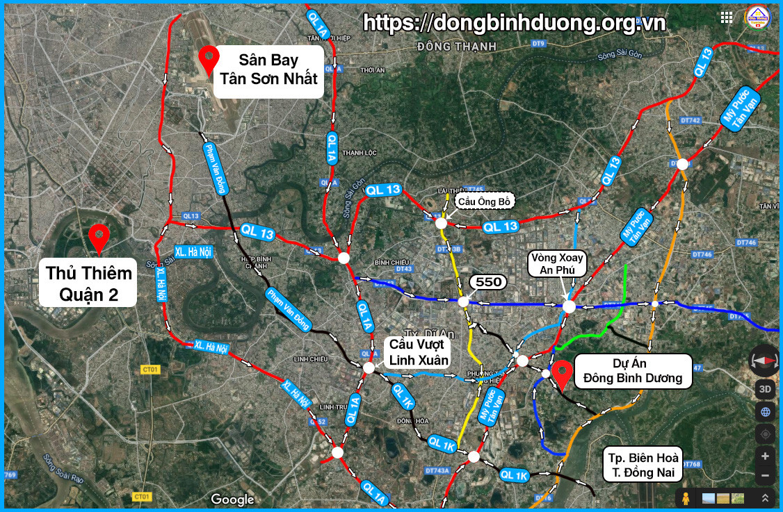 Vị trí dự án Đông Bình Dương mới nhất trên Google Maps, cho thấy khả năng kết nối.