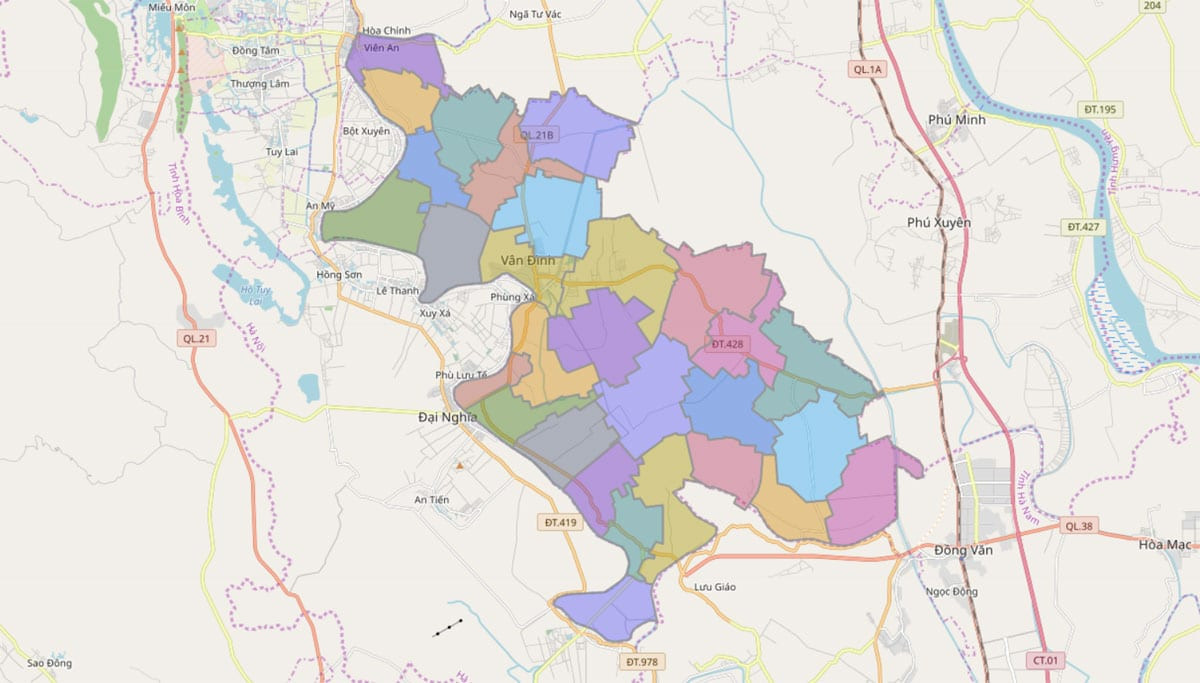 Bản đồ hành chính huyện Ứng Hòa, Hà Nội chi tiết các xã và thị trấn